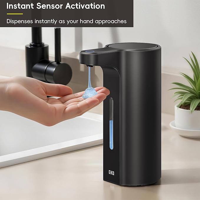 EKO Aroma Pro 13.5 fl oz Touchless Automatic Liquid Soap Dispenser, Rechargeable Hand & Dish Soap Dispenser for Bathroom and Kitchen, Waterproof, Adjustable Volume Control (Matte Black)