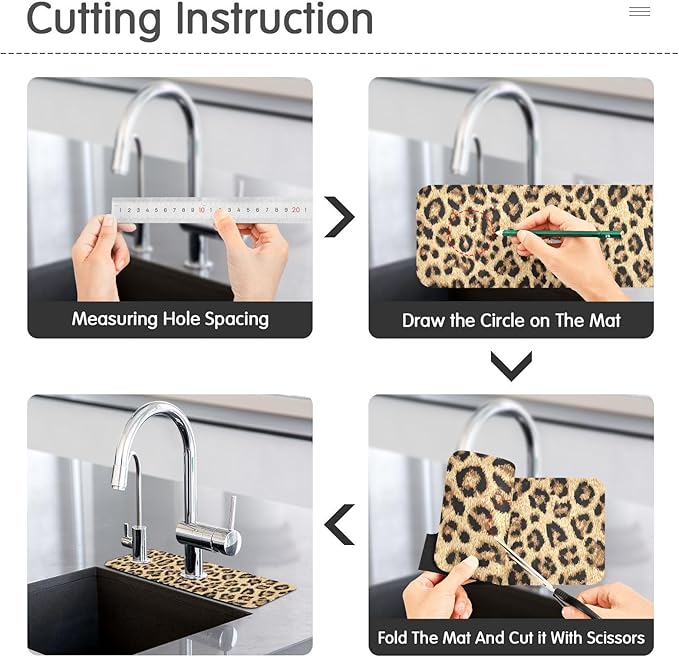 Kitchen Sink Splash Guard 2 PCS 30 Inch Sink Faucet Mat Splash Guard for Bathroom Countertop Water Absorbent Foldable Cuttable Soft Washable Classical Leopard Print