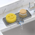 Silicone Sponge Holder for Kitchen Sink With Drain Spout, Self Draining, 10×4 inch Kitchen Soap Tray, Bathroom Organizer, Sink Caddy, Perfect for Dispenser, Scrubber, Bottle, Cup on Counter (Gray)