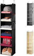 Handy Laundry Hanging Closet Organizer - 6 Shelf Storage for Clothes, Sweaters, Shoes & Accessories - Space-Saving Wardrobe Shelves with Hooks for Dorm, RV & Small Closet Organization (Black)