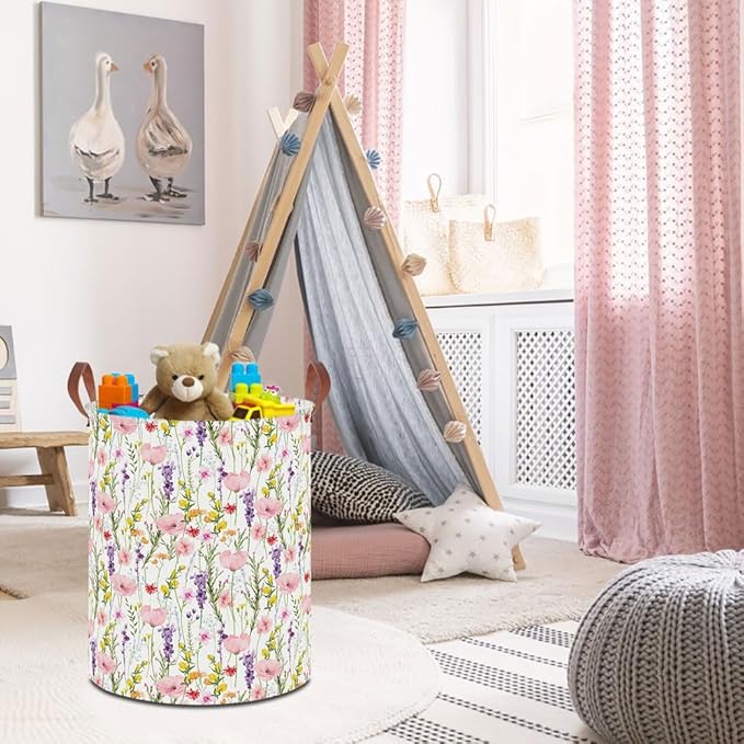19.7" Laundry Basket,Dirty Clothes Hamper,Waterproof Storage Bin,Room Decor,Gift Baskets,Nursery Hamper(Flowering Shrubs)