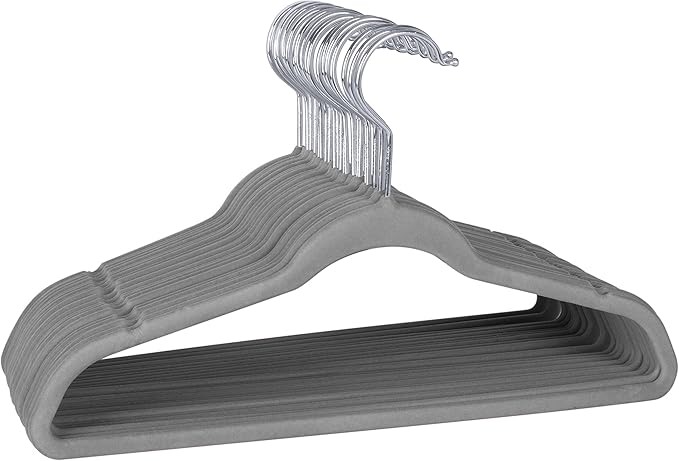 Laura Ashley 25 Pack Slim Velvet Hangers| Durable | Strong Plastic | Slim | Keeps Shape | Closet Organization | Heather Grey | Holds 10lbs | Holds Shape