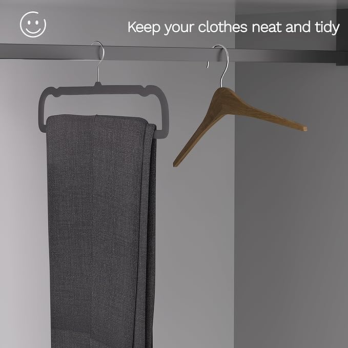 Gray Velvet Hangers 20 Pack, Slim Space Saving Pants Hangers for Closet Organizer, Rotating Hook, Non Slip Clothes Felt Hanger Heavy Duty for Tank Top, Jean Perchas, Camisole, Kids' Clothes