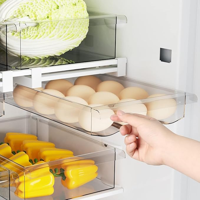 Egg Tray – Refrigerator Egg Organizer, Clear Plastic | Keep Eggs Secure & Visible in Your Fridge – Transparent Drawer-Style Storage Bin Saves Space, Protects Eggs, and Makes Kitchen Organization Easy