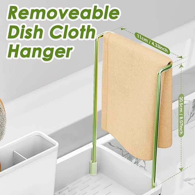 Ewaiira Stainless Steel Sink Caddy, Sponge Holder for Kitchen Sink with Brush Holder & Dishcloth Rack, Rustproof Organizer Countertop, Soap Dispenser Kitchen Organizers Storage Essentials, White