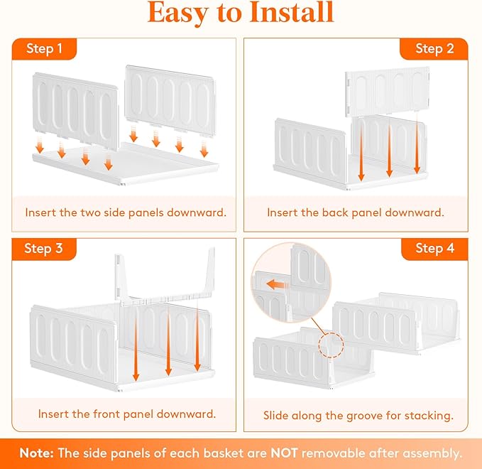 Lifewit 8 Pack Stackable Closet Organizers and Storage Basket for Clothes, Plastic Sweater Storage Bins for Wardrobe, Multifunctional Pants Organizer for RV, Pantry, Bathroom, Kitchen, Dorm, 24L