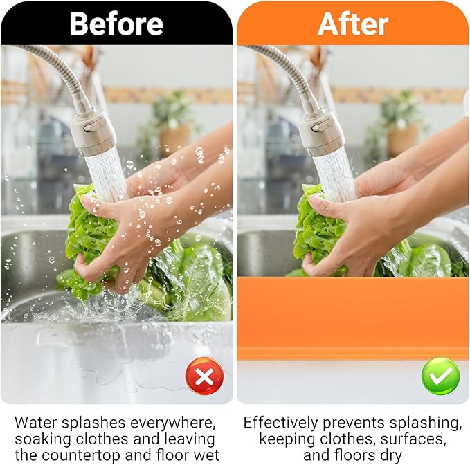 19.29 inch Sink Water Splash Guard, Silicone Sink Splash Guard, Backsplash Protector for Kitchen Countertop & Bathroom Bathtub with Non-Slip Strong Suction, Orange