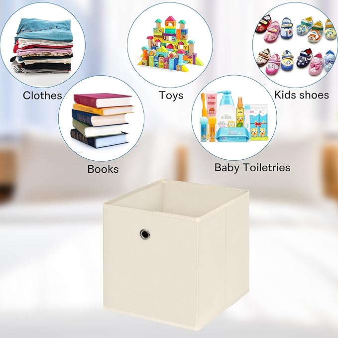 Fabric Cubes Storage Containers,11 Inch Cloth Storage Cube Foldable Storage Bins Cubes Organizer Baskets with Handles for Shelf,Closet,Nursery,Set of 1,(Creamy-White)