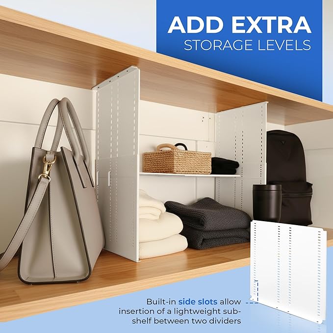 Adjustable Height Strong Metal Shelf Divider Organizer for Kitchen, Bookshelves, Pantry, Closet. Will not Bend. Extendable Up to 14 inch.