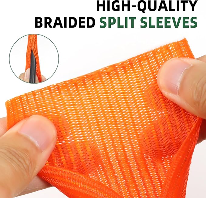 Split Wire Loom Tubing, Cable Protector Sleeve, Braided Cable Management for TV/Computer/Home Theater/Engine Bay, Cord Protectors from Pets No Chew (Orange, 1"-10ft)