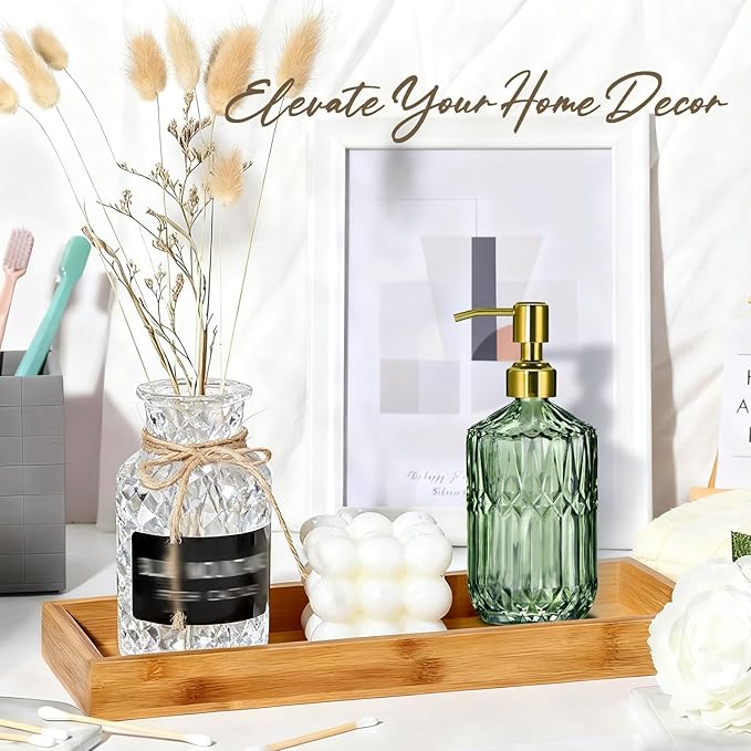 17 Oz Green Glass Kitchen Soap Dispenser for Dish Soap, 2 Pack Bathroom Soap Dispenser Set with Gold Rust Proof Pump for Lotion, Hand soap or Body Wash
