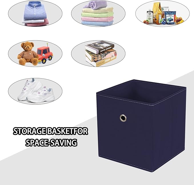 Black Foldable Storage Cubes Bins ,11 Inch Cloth Storage Cube Fabric Storage Box Cubes Organizer Baskets with Handles for Home Organizer Set of 3 (Navy Blue)