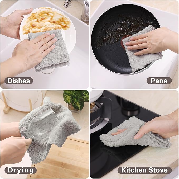 Homaxy 12 Pack Kitchen Dish Cloths (10 x 10 Inches, Multi Color), Super Soft and Absorbent Coral Velvet Dish Towels, Nonstick Oil Fast Drying Microfiber Cleaning Cloth, No Lint Household Dishcloths