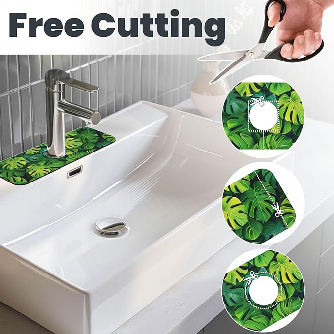 Faucet Draining Mat For Kitchen Sink, Palm Leaves Tropical Diatom Mud Absorbent Drain Pad For Bathroom Kitchen Sink Splash Guard Drying Mat