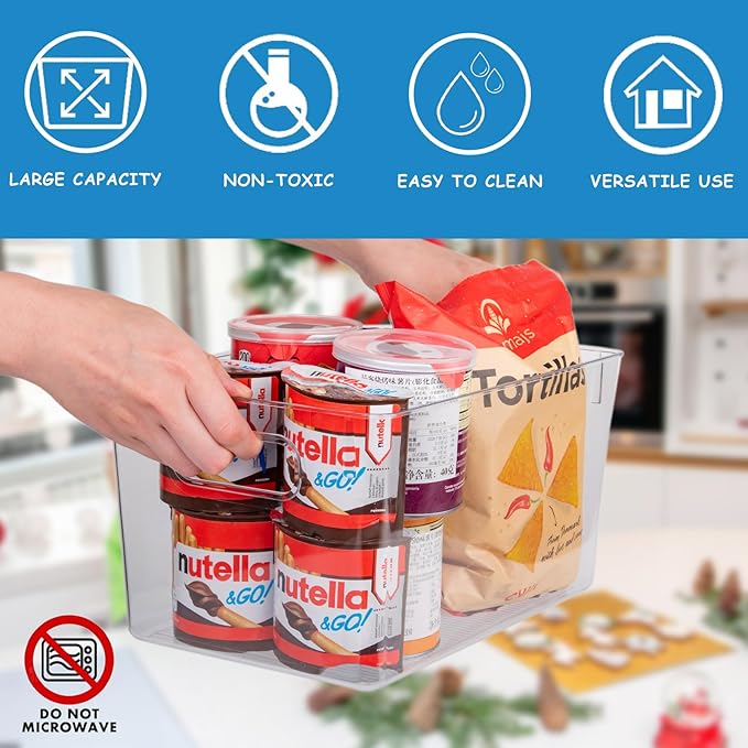 Joymeezo Clear Plastic Storage Bins-8 Pcs Pantry Organizers and Storage Containers with 4 Large (11"x8"x6") and 4 Small Snack Containers, Home Organization for Bathroom, Kitchen, Closet and Office