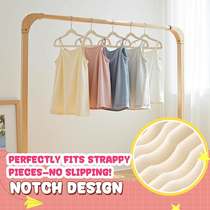 Korpai 50 Pack Kids Velvet Hangers 14 Inch, Non-Slip, Ultra Slim,Space-Saving Kids Hangers with 360° Swivel Hook, 7LBS Capacity, Kids Clothes Hangers Ideal for Youth's Dresses/Shirts/Coats, Beige