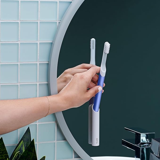 Quip Metal Sonic Electric Toothbrush for Adults - Time Travel & Soft Bristles with Travel Case & Replacement Brush Head - 3 Month Battery Life - Indigo