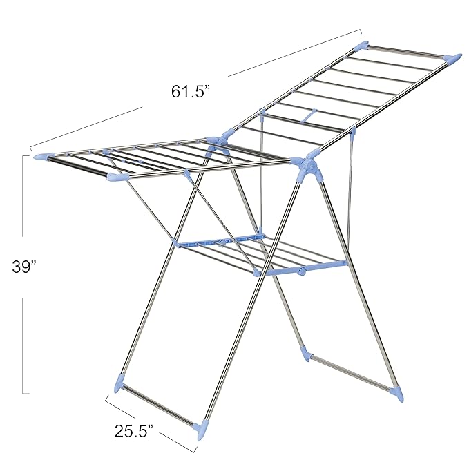 Household Essentials Collapsible Adjustable Gullwing Metal Clothes Drying Rack, Grey