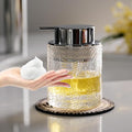 Foaming Hand Soap Dispenser - Glass Foam or Lotion Dispenser for Kitchen & Bathroom, Refillable with Large Silver Pump (Leaf Pattern-Clear)