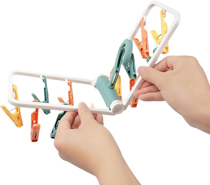 Foshine Clothes Drying Racks 2 Pack Grey Colour Small Folding Portable Underwear Hangers with 12 Clips 360° Rotatable Hook for Socks Drying Towels Bras Baby Clothes Gloves Plast