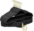 Velvet Hangers 30 Pack with Gold Hooks, Non-Slip Slim Felt Hanger for Clothes, Space Saving Heavy Duty Flocked Hangers for Dresses, Coats, Pants(Black)