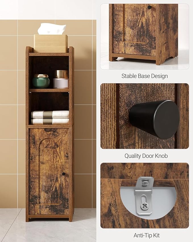 Bathroom Storage Cabinet, Corner Floor Cabinet with Doors and Adjustable Shelf, Narrow Toilet Paper Cabinets, Bathroom Organizer for Small Spaces, Brown BC19701X