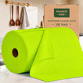 CHAUNCEY HOME Microfiber Cleaning Cloth Roll - 100 Pack Tear Away Microfiber Paper Towels, Reusable, Washable, Scratch-Free, Kitchen Towels for Car, Home, Kitchen, Glass, Dishes (Neon Green)