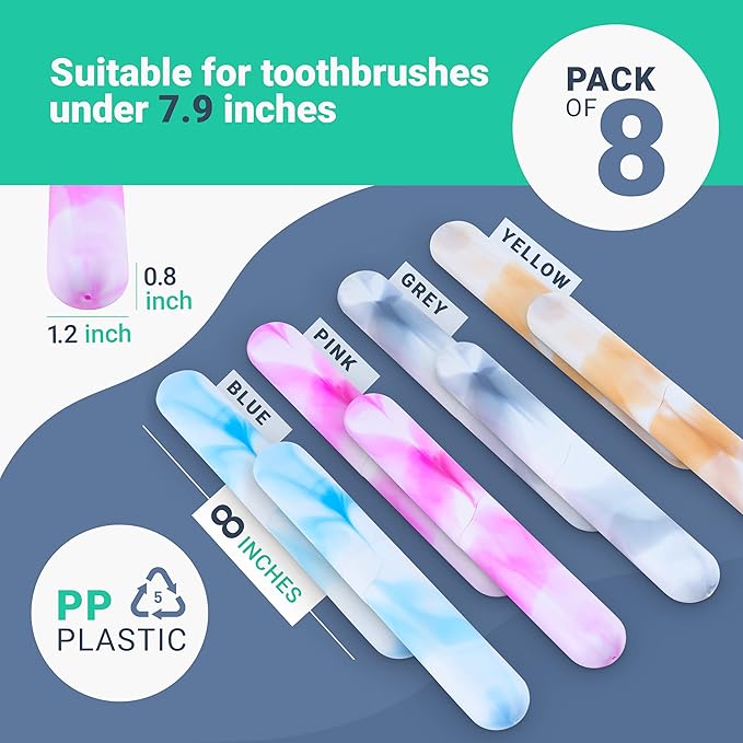 8 PCs Elite Travel Toothbrush Case with Drainage Holes–Portable, Breathable Plastic Toothbrush Holder Travel Covers–Ideal for Camping, Trips & Daily Use Cute Tooth brush Cover Container– Multi Colors