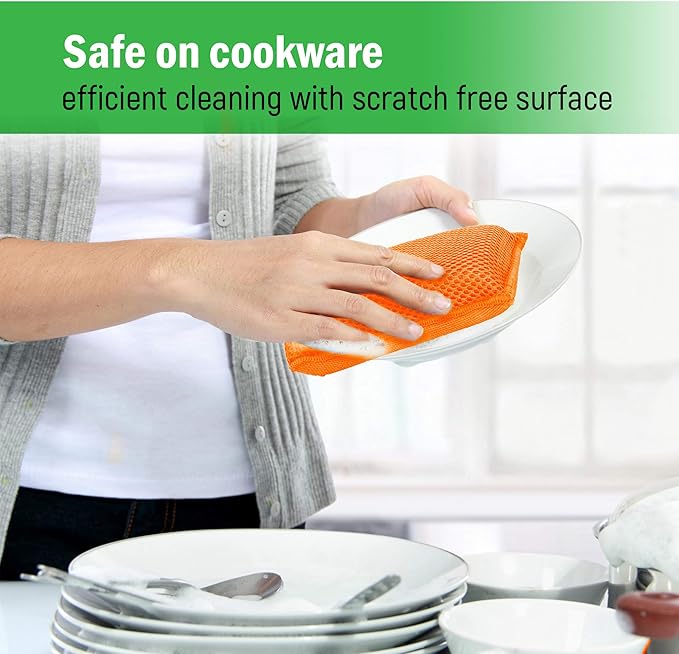 Miracle Microfiber Kitchen Sponge by Scrub-It - Non-Scratch Heavy Duty Dishwashing Cleaning sponges- Machine Washable- (Orange)