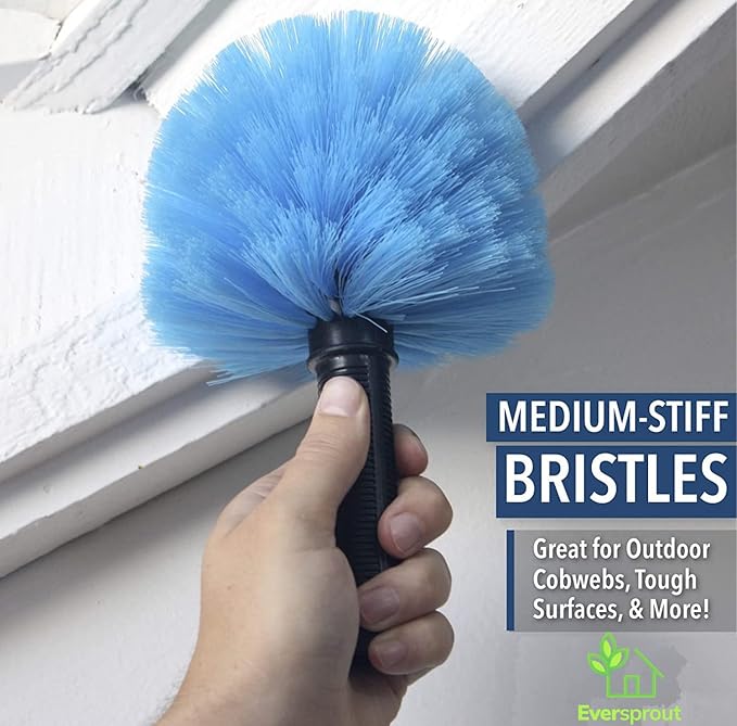 EVERSPROUT 8-10 Feet Standing Reach | 1.5-to-3 Foot Cobweb Duster and Extension-Pole Combo & Lightweight 3-Stage Aluminum Pole | Hand-Packaged Indoor/Outdoor Use Brush Attachment