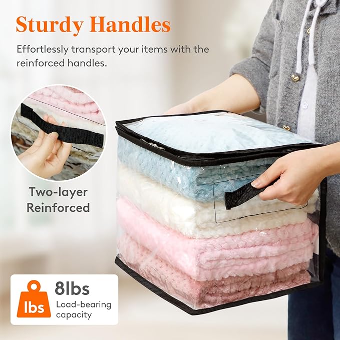 Lifewit 4 Pack Clear Clothes Storage Bags, 11 Inch Clear Cube Storage Bins, 18L Vinyl Foldable Moving Bags with Zipper, Storage Container for Sweater Sheets Yarns