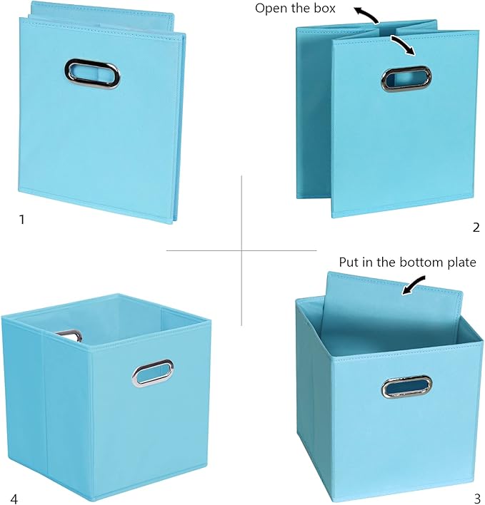 Fabric Cloth Storage Bins,Fabric Cube Organizer with Dual Handles Foldable Cube Storage Baskets for Home Bedroom Storage 11×11×11 (Blue, 3 Pack)