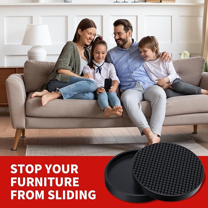 Ezprotekt Non Slip Furniture Pads, 8 Pcs 2.5" Anti Slip Rubber Caster Cups, Anti Skid Furniture Coasters for Hardwood Floors, No Slide Furniture Gripper, Furniture Stoppers to Prevent Sliding (Black)