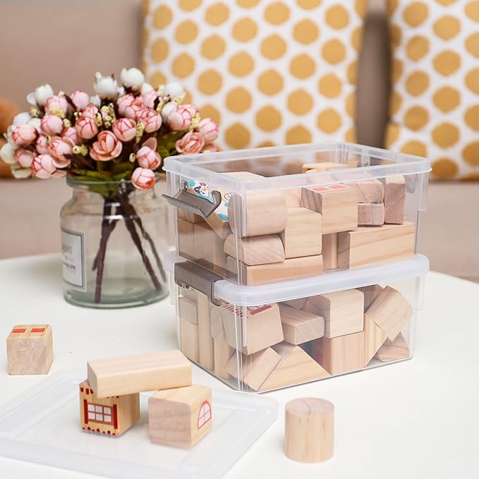 Citylife 8 Packs Small Storage Bins 1.3 QT Plastic Storage Container Stackable Box with Lids for Organizing, Clear White