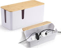 ZhiYo Bamboo Lid Cord Organizer Box, 2Pack Large Cable Management Box, Safe ABS Wire Organizer for TV and Computer, Wood Cover Cord Hider to Hide Wires, USB Hub & Under Desk Power Strip, White