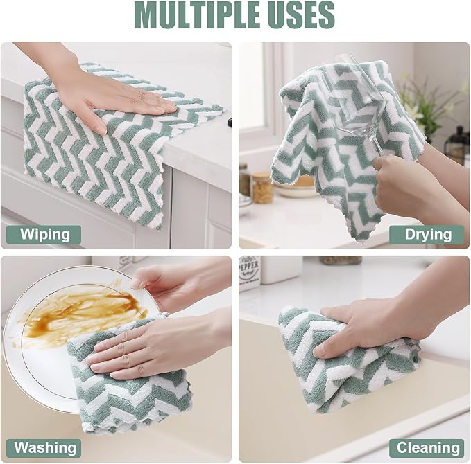 Homaxy 12 Pack Kitchen Dish Cloths, Ultra Soft and Absorbent Dish Towels, Reusable Fast Drying Microfiber Cleaning Cloth, Irregular Waves Coral Velvet No-lint Cleaning Rags, 10 x 10 inches, Teal