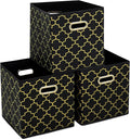 Fabric storage bins Cubes, Fabric Cube Organizer with Handle, Foldable Cube Bins for Cloth or Accessary Storage, 11x11x11, Set of 3, (Black Gold)