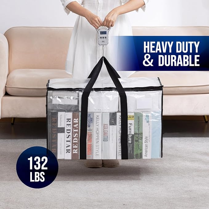 TAILI Extra Large Moving Bags, 8 Pack Clear Heavy Duty Totes for Storage with Visible Window, Wrap Around Handles, Storage Bags for Space Saving, Alternative to Moving Boxes