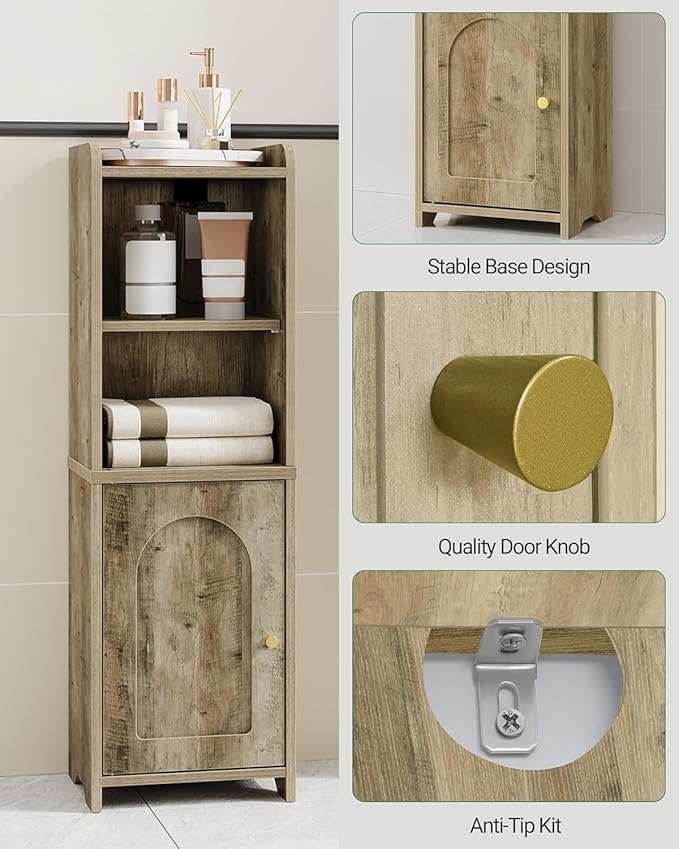 Bathroom Storage Cabinet, Corner Floor Cabinet with Doors and Adjustable Shelf, Narrow Toilet Paper Cabinets, Bathroom Organizer for Small Spaces, Rustic Greige BC39705X