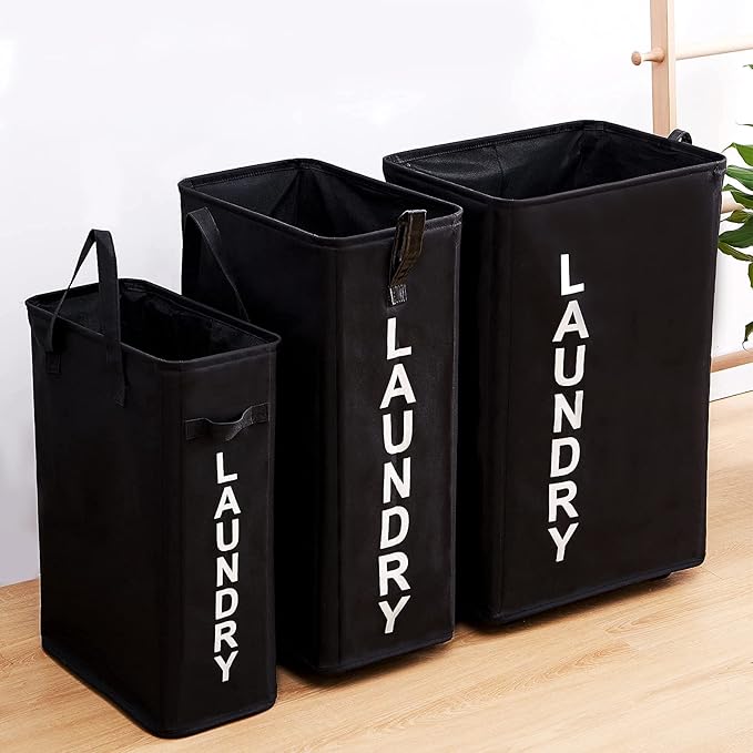 92L Extra Large Rolling Laundry Basket with Leather Handle,Tall Laundry Hamper on Wheels,Laundry Bin,Rolling Laundry Cart Black