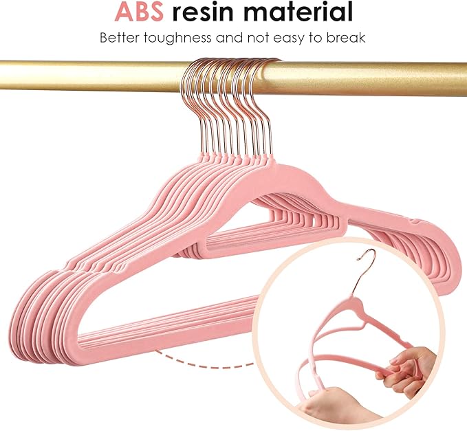 Velvet Hangers Non Slip Felt Hangers, 30 Pack Pink Velvet Clothes Hangers Space Saving Slim with 360 Degree Swivel Hook for Suits Coats, Jackets, Pants, and Dress Clothes