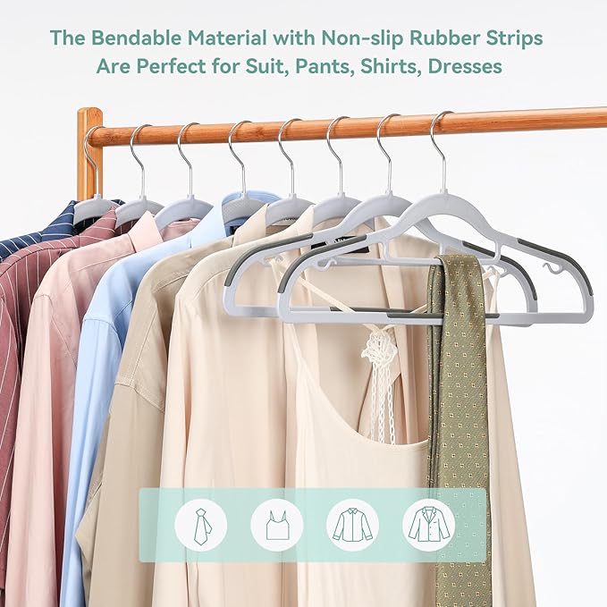 NCXTKJ Heavy Duty Hangers 30 Pack, Plastic Clothes Hangers Non-Slip, 0.2'' Slim, 360° Swivel Hook, 16.5 Inches Wide, Thin Space Saving Hangers for Suit, Shirt & Pants, Light and Dark Gray