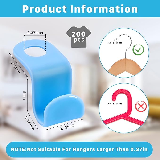200PCS Clothes Hanger Connector Hooks,Space Saving Hanger Hooks,Heavy Duty Cascading Hanger Extender Hooks,Plastic Hangers Extenders Connection Hooks for Closet Wardrobe Organiser(Multicolor)