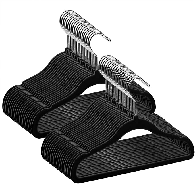 GoodtoU Infant Clothes Hangers Black Velvet, Toddler Hangers 50 Pack Non Slip for Baby Clothes