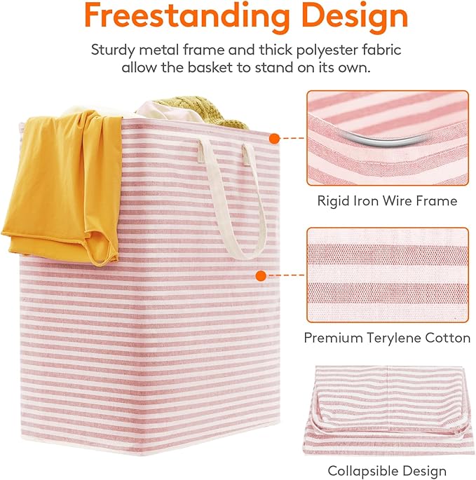 Lifewit 2 Pack Laundry Hamper Large Collapsible Laundry Baskets, Freestanding Waterproof Clothes Hamper with Easy Carry Handles in Laundry Room Bedroom Bathroom College Dorm, Pink&Blue, 2 x 100L