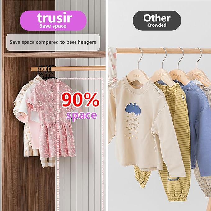 Baby Hangers for Closet 60 Pack Black Plastic Kids Children's Clothes Hangers Non-Slip (Black, 60)