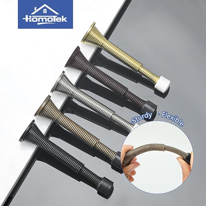 HOMOTEK 10 Pack Telescoping Spring Door Stoppers, Extended from 3-1/8 to 4-1/4 inches Wall Mount Extra Long Door Stops- Flexible Spring Doorstops Wall Protector (Antique Brass)
