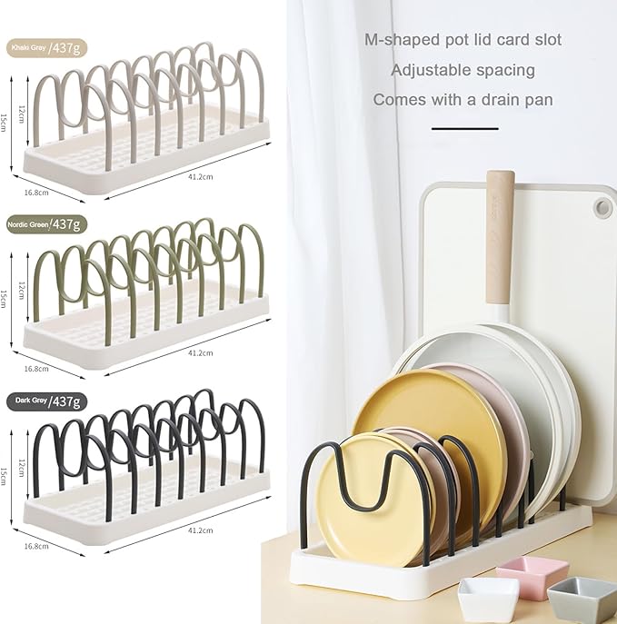 Pot and Pan Organizer, 8 Adjustable Compartment Pan Lid Organizer for Cabinet Drawer for Pot Lid Holder Bakeware Cutting Boards Cookware Dishes (Nordic Green)