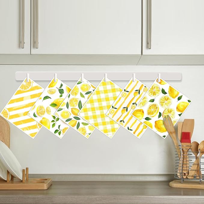 6 Pack Swedish Dishcloths for Kitchen - Reusable Dish Paper Towels Wash Cloths Washable,Absorbent Cellulose Cleaning Sponge Cloth Wipes Quick Dry, Decorative Tea Towels,No Odor Biodegradable(Lemon)