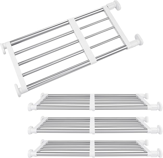 Geetery 4 Pcs Closet Tension Shelf Rod Metal Expandable Shelf Organizer Adjustable Closet Shelves Rack DIY Dividers Separators for Cabinet Storage Locker Clothes(16.54–23.62 Inch)